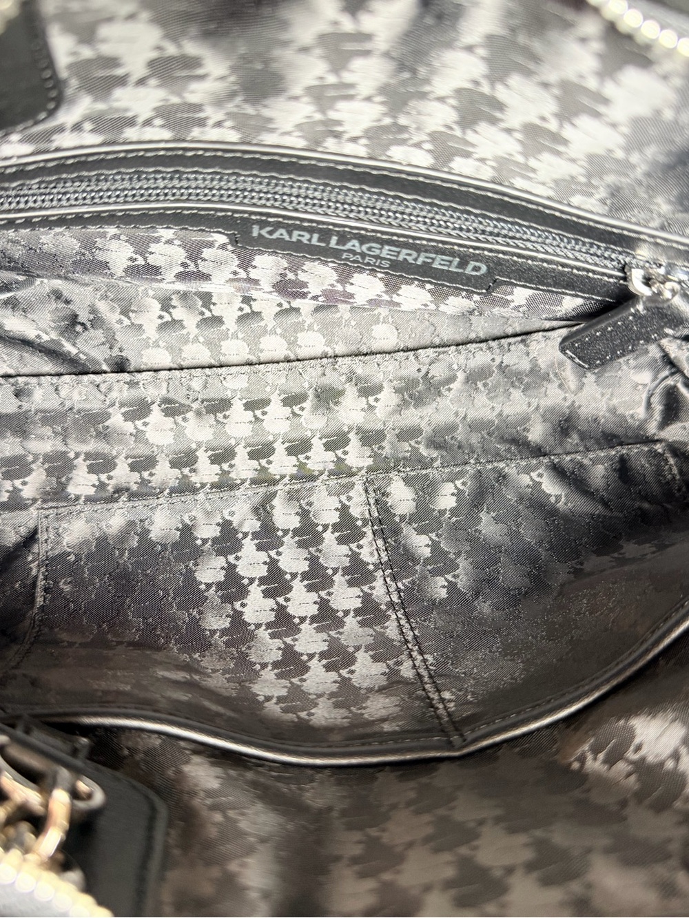 Karl Lagerfeld Black Quilted Tote Silver Chain Straps Paris karolina purse bag - Picture 8 of 8